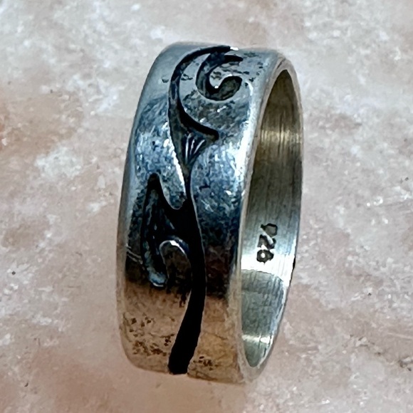 STERLING SILVER BAND RING ABSTRACT DESIGN WEDDING ENGAGEMENT 9’ 6.3g 4030 P - Picture 2 of 10